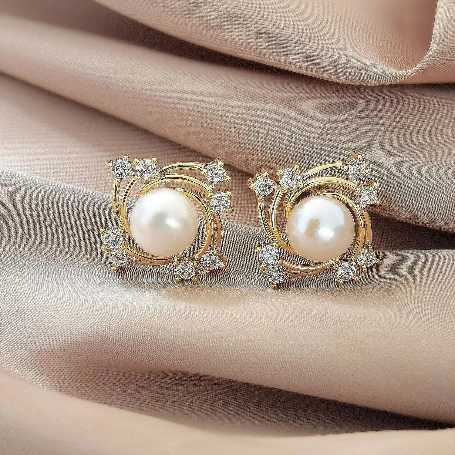 Vintage Gold Swirl Pearl Earrings-Lydieannejewelry