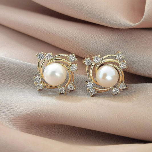 Vintage Gold Swirl Pearl Earrings-Lydieannejewelry