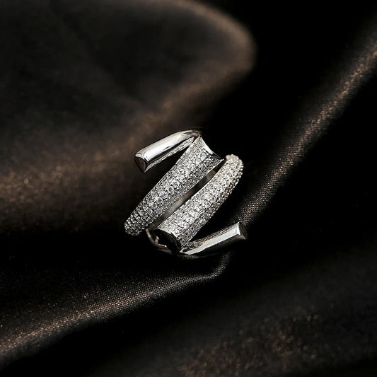 Vintage Silver Spiral Crystal Adjustable Ring-Lydieannejewelry