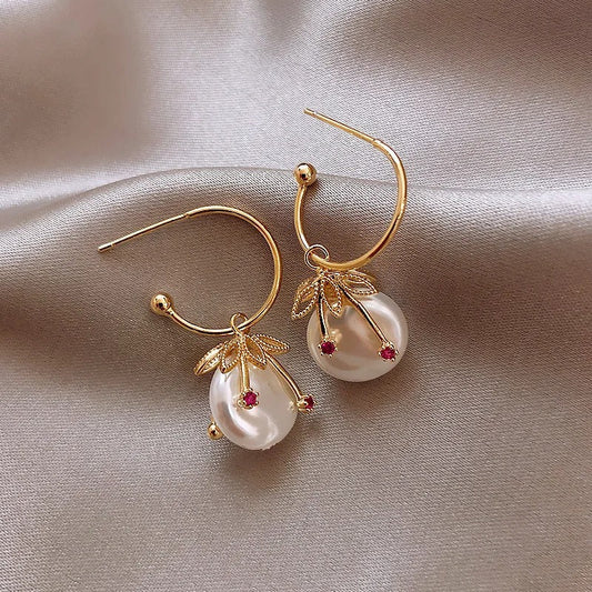 Vintage Gold & Pearl Cherry Earrings-Lydieannejewelry