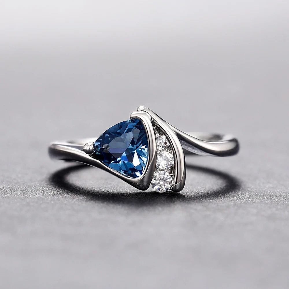 Vintage Silver Blue Trillion Stone Ring-Lydieannejewelry
