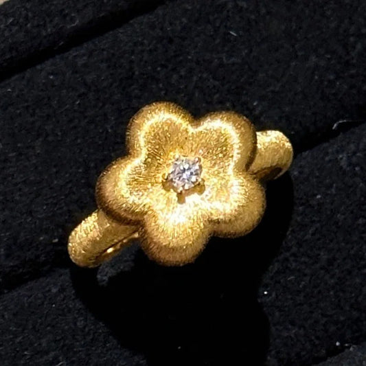 Vintage Gold Floral Diamond Center Adjustable Ring-Lydieannejewelry