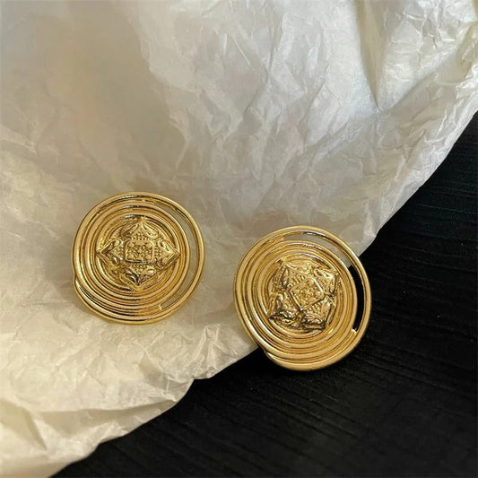 Gold Spiral Circular Stud Vintage Earrings-Lydieannejewelry