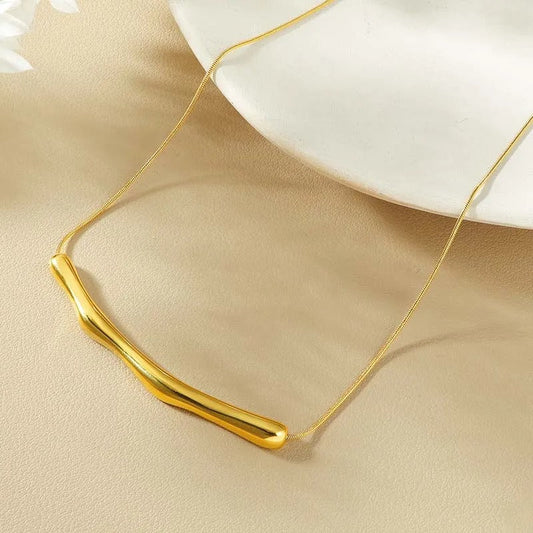 Vintage Gold Bar Wrinkled Pendant Necklace-Lydieannejewelry