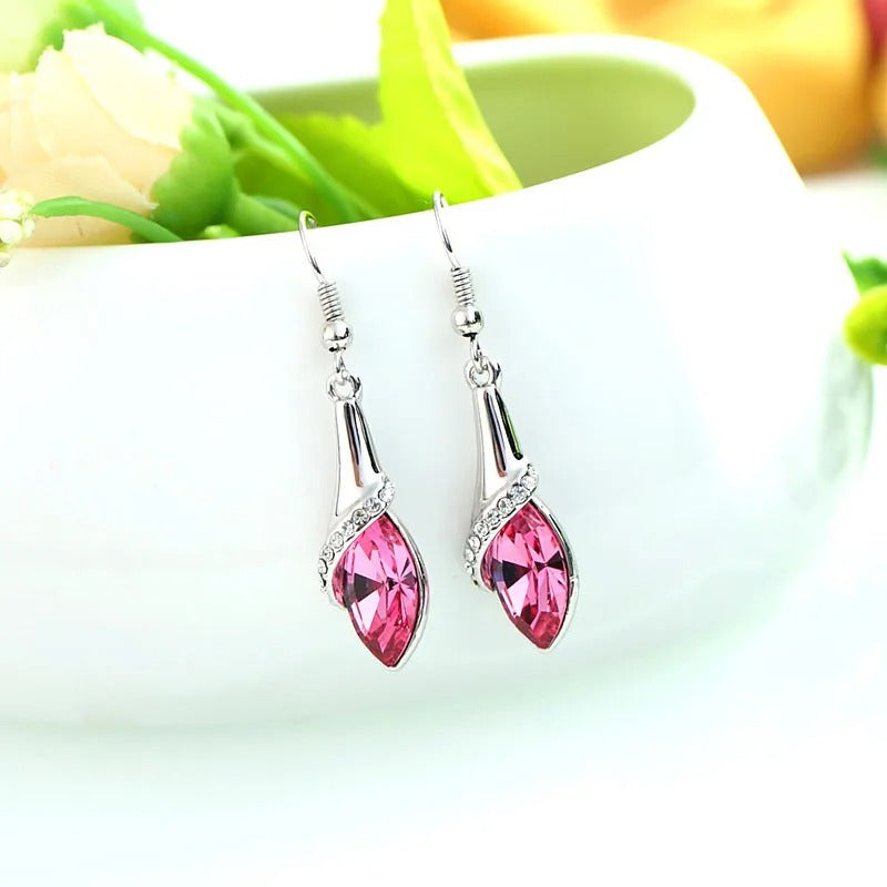 Vintage Silver Pink Gemstone Earrings-Lydieannejewelry