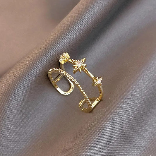 Vintage Gold Sparkling Star Adjustable Ring-Lydieannejewelry