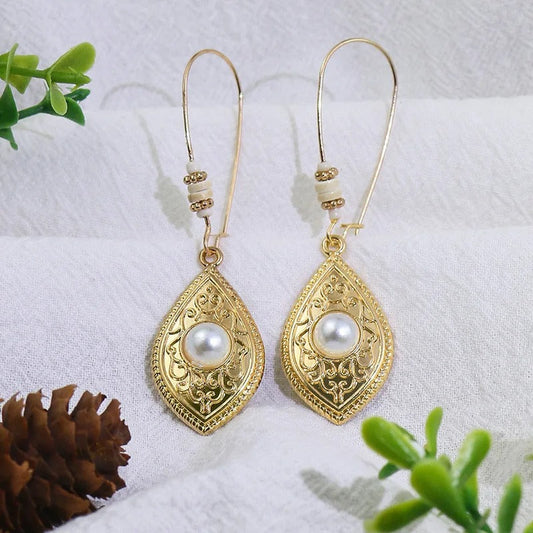 Vintage Gold Oval Pearl Earrings-Lydieannejewelry