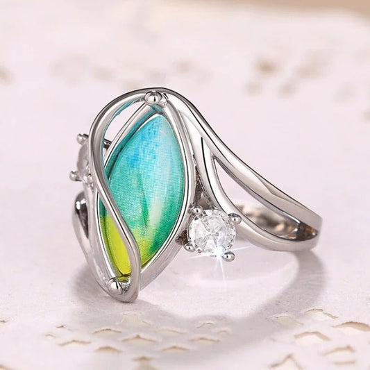 Silver & Blue-Green Marquise Ring-Lydieannejewelry