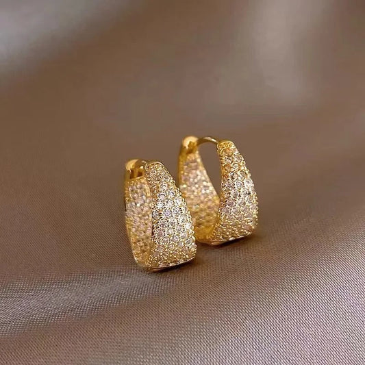 Vintage Gold Paved Crystal Huggie Earrings-Lydieannejewelry