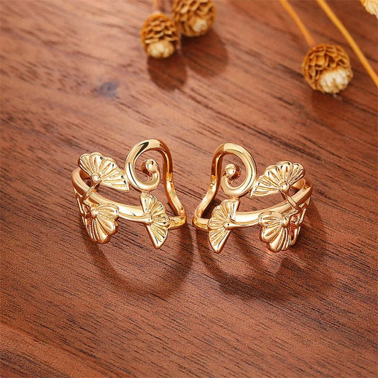 Gold Floral Curl Clip Earrings-Lydieannejewelry