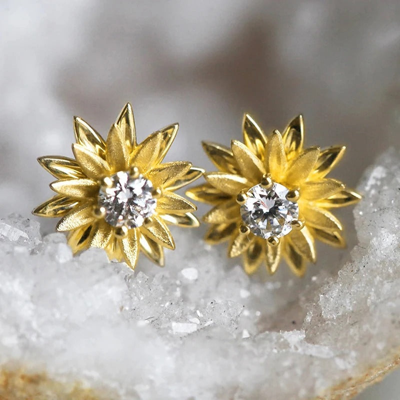 Vintage Gold Radiant Flower Earrings-Lydieannejewelry