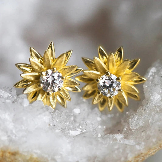Vintage Gold Radiant Flower Earrings-Lydieannejewelry