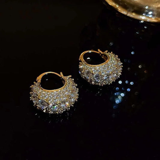 Vintage Crystal Pave Gold Hoop Earrings-Lydieannejewelry