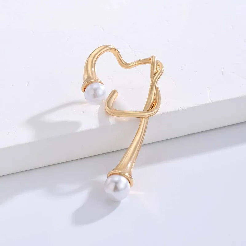 Gold Classic Pearl Sculptural Curved Earrings-Lydieannejewelry