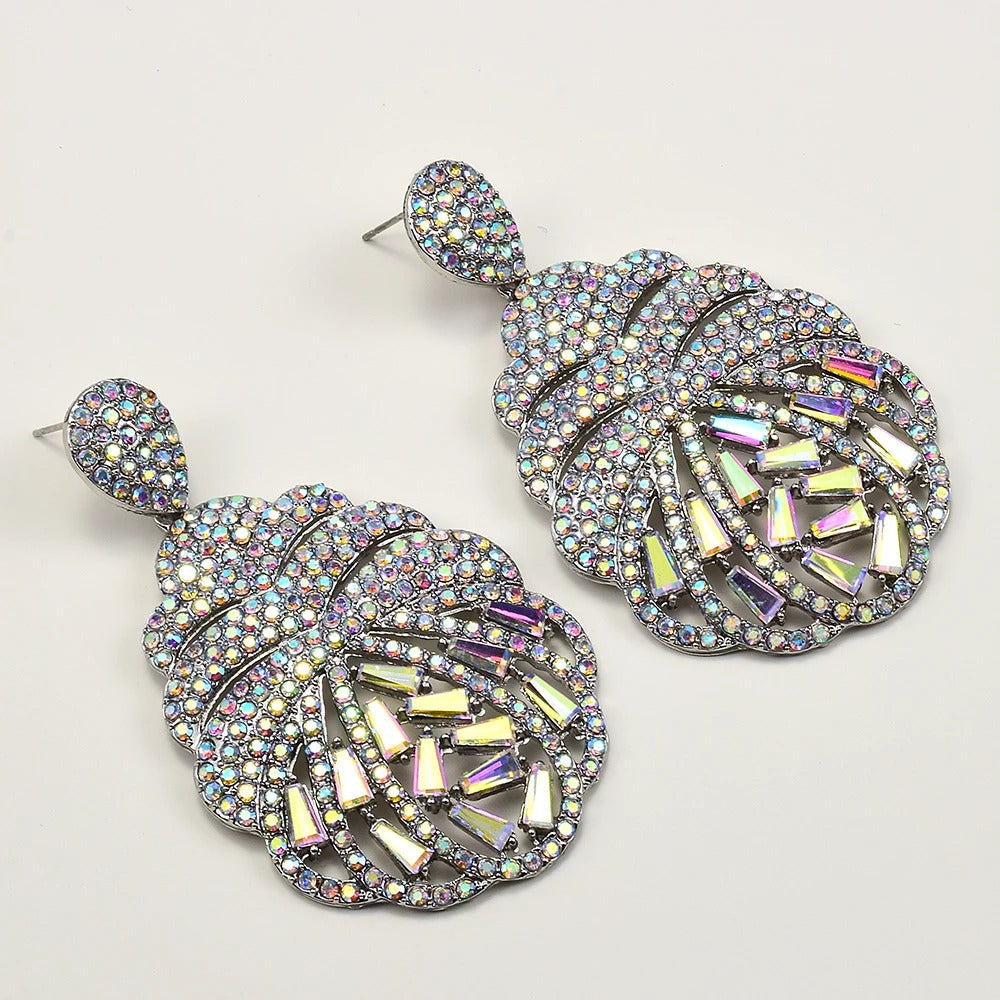 Vintage Crystal Shell Silver Earrings-Lydieannejewelry