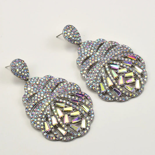 Vintage Crystal Shell Silver Earrings-Lydieannejewelry