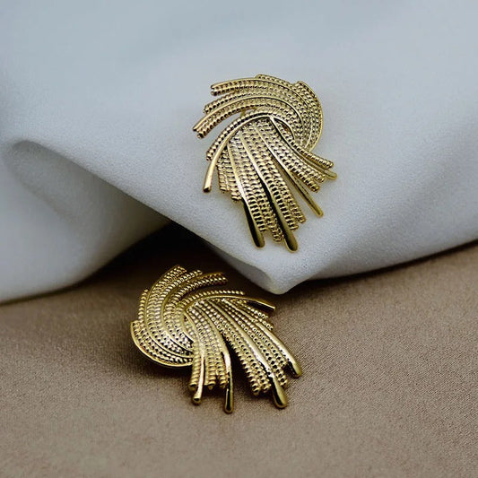 Vintage Gold Spiral Feather Stud Earrings-Lydieannejewelry