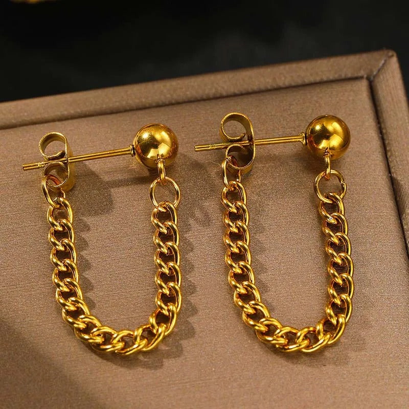 Vintage Gold Tassel Chain Earrings-Lydieannejewelry