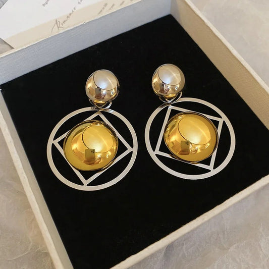 Timeless Gold & Silver Sculpted Geometric Accent Earrings-Lydieannejewelry