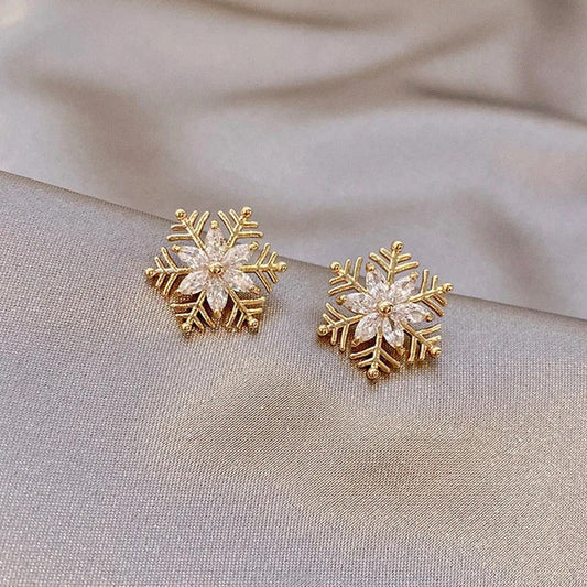 Vintage Gold & Crystal Snowflake Earrings-Lydieannejewelry