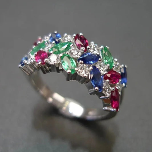 Vintage Dazzling Multi-Stone Colorful Ring-Lydieannejewelry