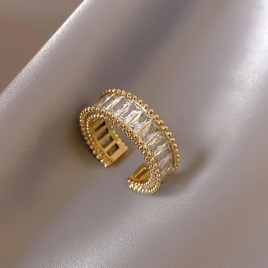 Vintage Gold Crystal Band Open Ring-Lydieannejewelry