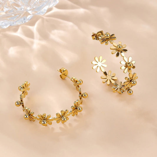 Gold Flower Boho Glam Hoop Earrings-Lydieannejewelry