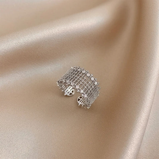 Silver Sparkling Mesh Style Adjustable Ring-Lydieannejewelry