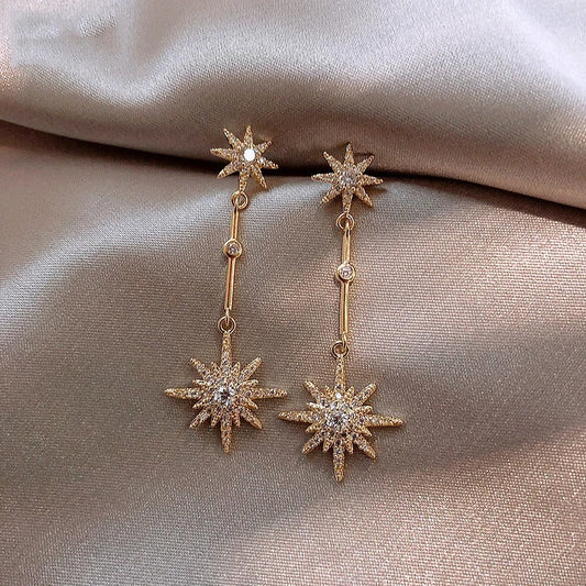 Vintage Gold & Crystal Star Earrings-Lydieannejewelry