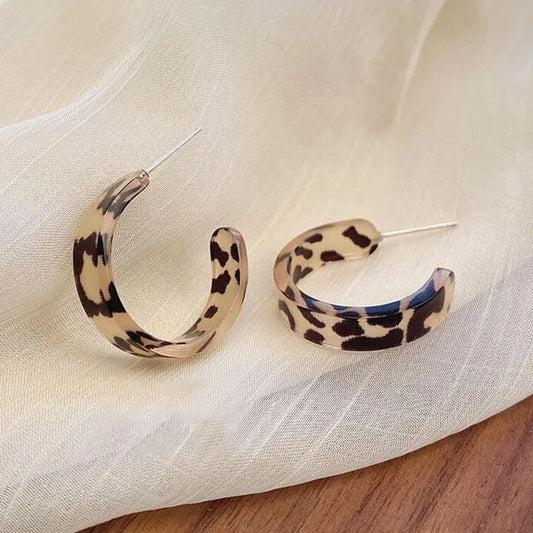 Vintage Leopard Print Hoop Stud Earrings-Lydieannejewelry