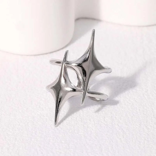 Silver Star-Shaped Sculptural Adjustable Ring-Lydieannejewelry