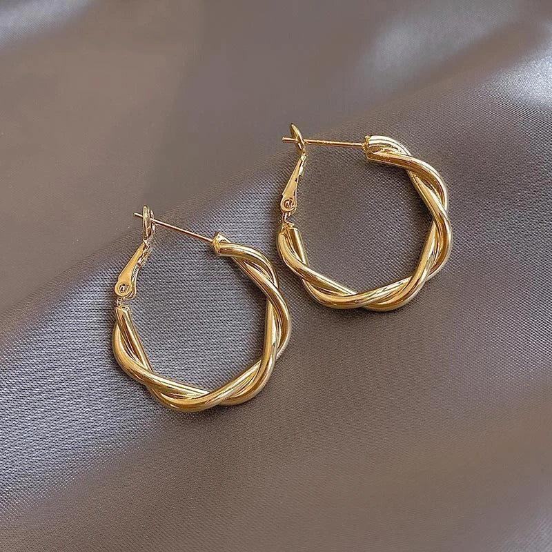 Classic Gold & Twisted Circle Earrings-Lydieannejewelry
