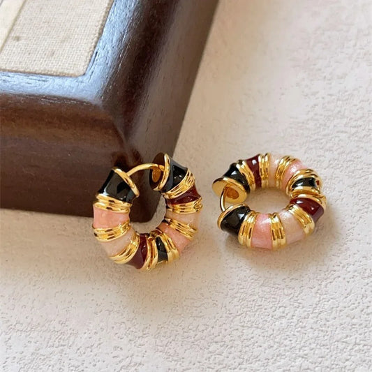 Vintage Gold Colorful Hoop Earrings-Lydieannejewelry