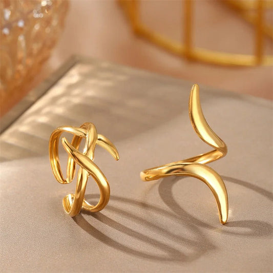 Vintage Gold Curved & Intertwined Design Adjustable Ring Set-Lydieannejewelry