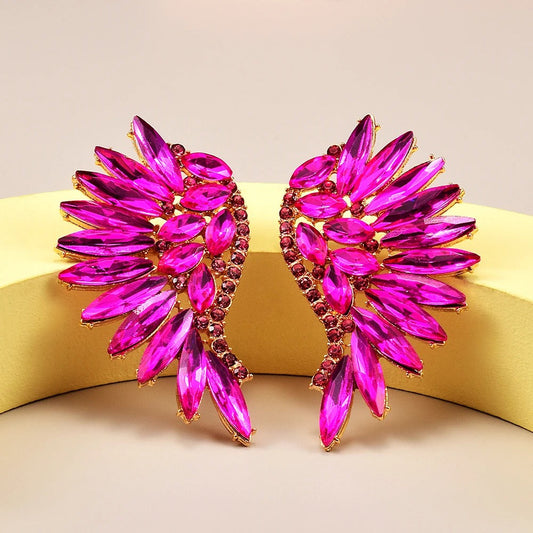 Vintage Pink Wing Crystal Gold Earrings-Lydieannejewelry