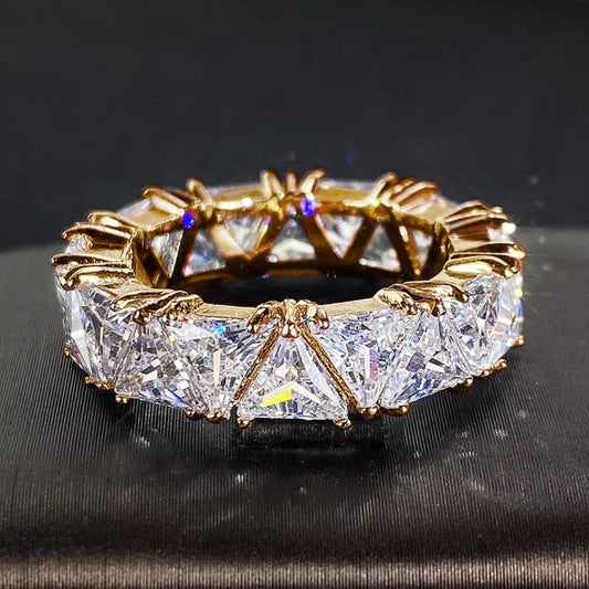 Vintage Gold Triangular Stone Eternity Ring-Lydieannejewelry