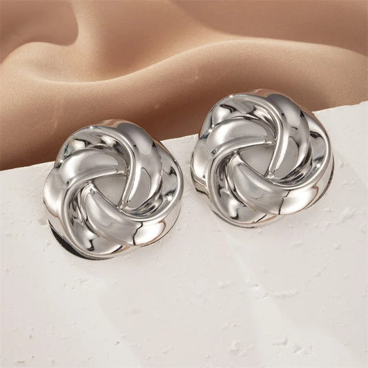 Classic Silver Knot-Shaped Stud Earrings-Lydieannejewelry