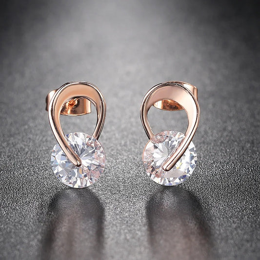 Timeless Rose Gold & Clear Crystal Loop Earrings-Lydieannejewelry
