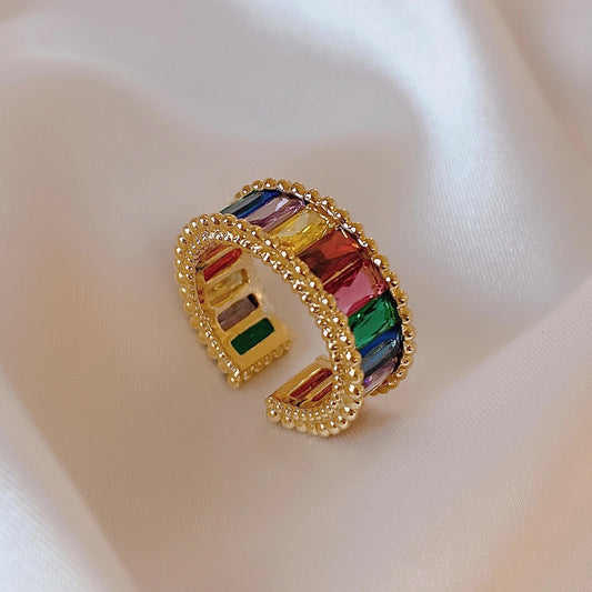 Vintage Gold Colorful Gemstone Open Ring-Lydieannejewelry