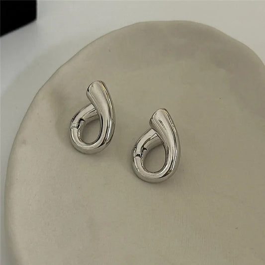 Vintage Silver Twisted Teardrop Shape Stud Earrings-Lydieannejewelry