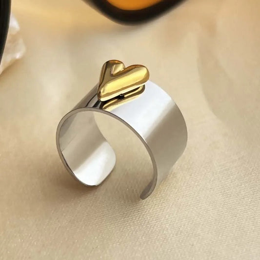 Vintage Silver & Gold Heart Cuff Open Ring-Lydieannejewelry