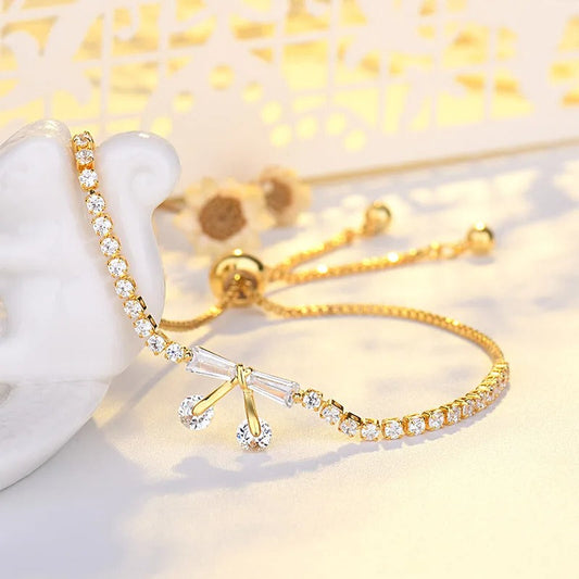 Vintage Gold Sparkling Crystal Bow Adjustable Bracelet-Lydieannejewelry