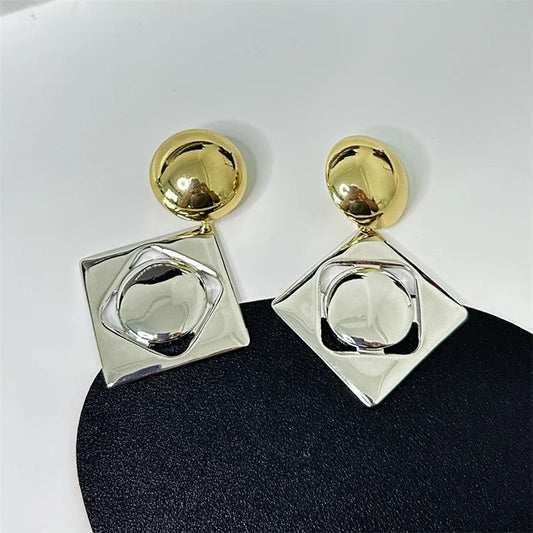 Classic Gold & Silver Unique Square Shape Earrings-Lydieannejewelry