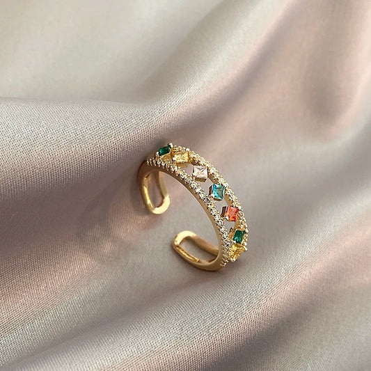 Vintage Gold Colorful Gemstone Adjustable Ring-Lydieannejewelry