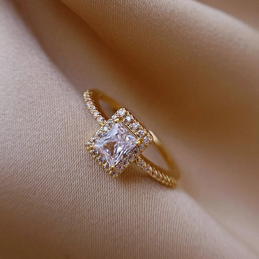 Vintage Gold Princess Cut Crystal Adjustable Ring-Lydieannejewelry