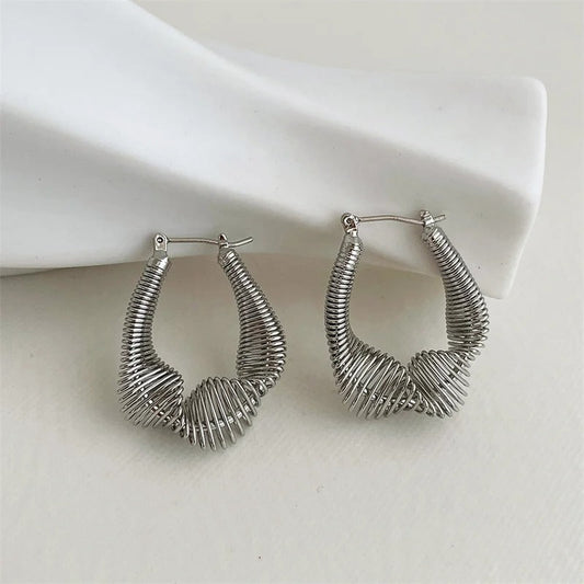 Vintage Silver Spiral Artistic Curve Hoop Earrings-Lydieannejewelry