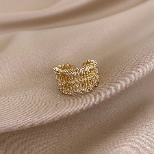 Vintage Gold Mesh Design Crystal Adjustable Ring-Lydieannejewelry