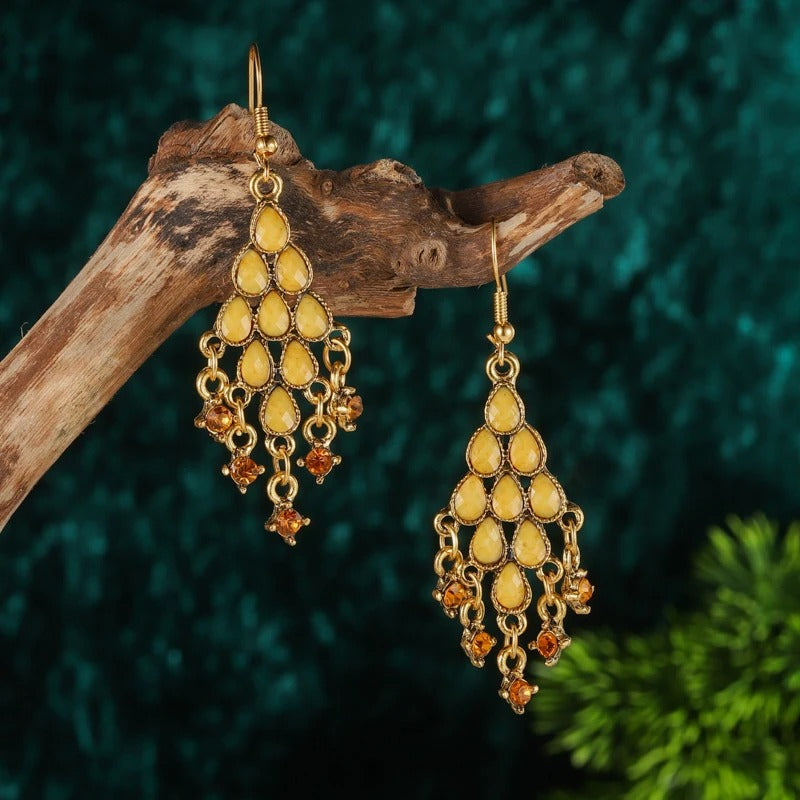Vintage Gold & Yellow Tassel Earrings-Lydieannejewelry