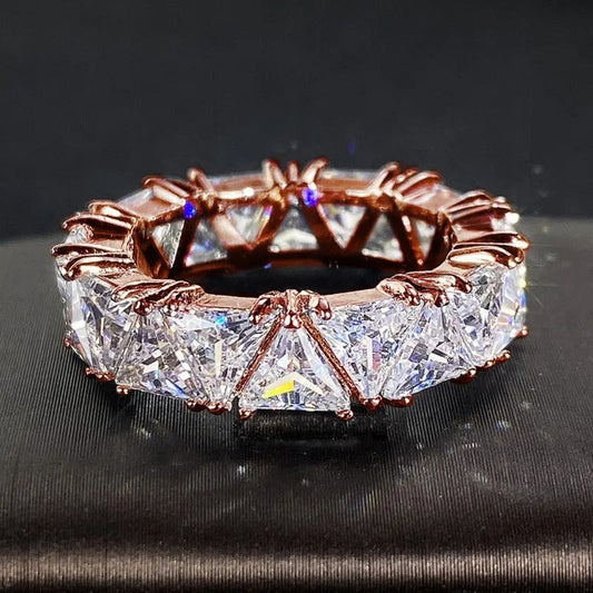 Vintage Rose Gold Triangular Stone Eternity Ring-Lydieannejewelry