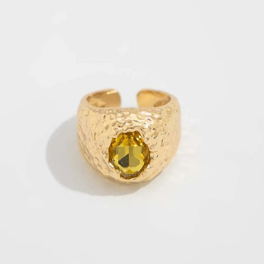 Gold Eye-Catching Yellow Stone Adjustable Ring-Lydieannejewelry